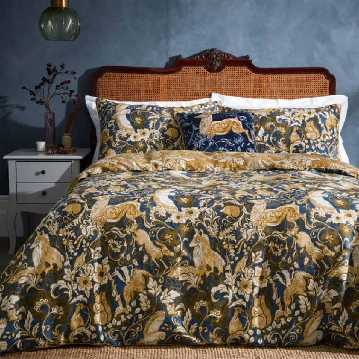 Paoletti Harewood Blue 100% Cotton Duvet Cover & Pillowcase Set Blue/Yellow – image 1
