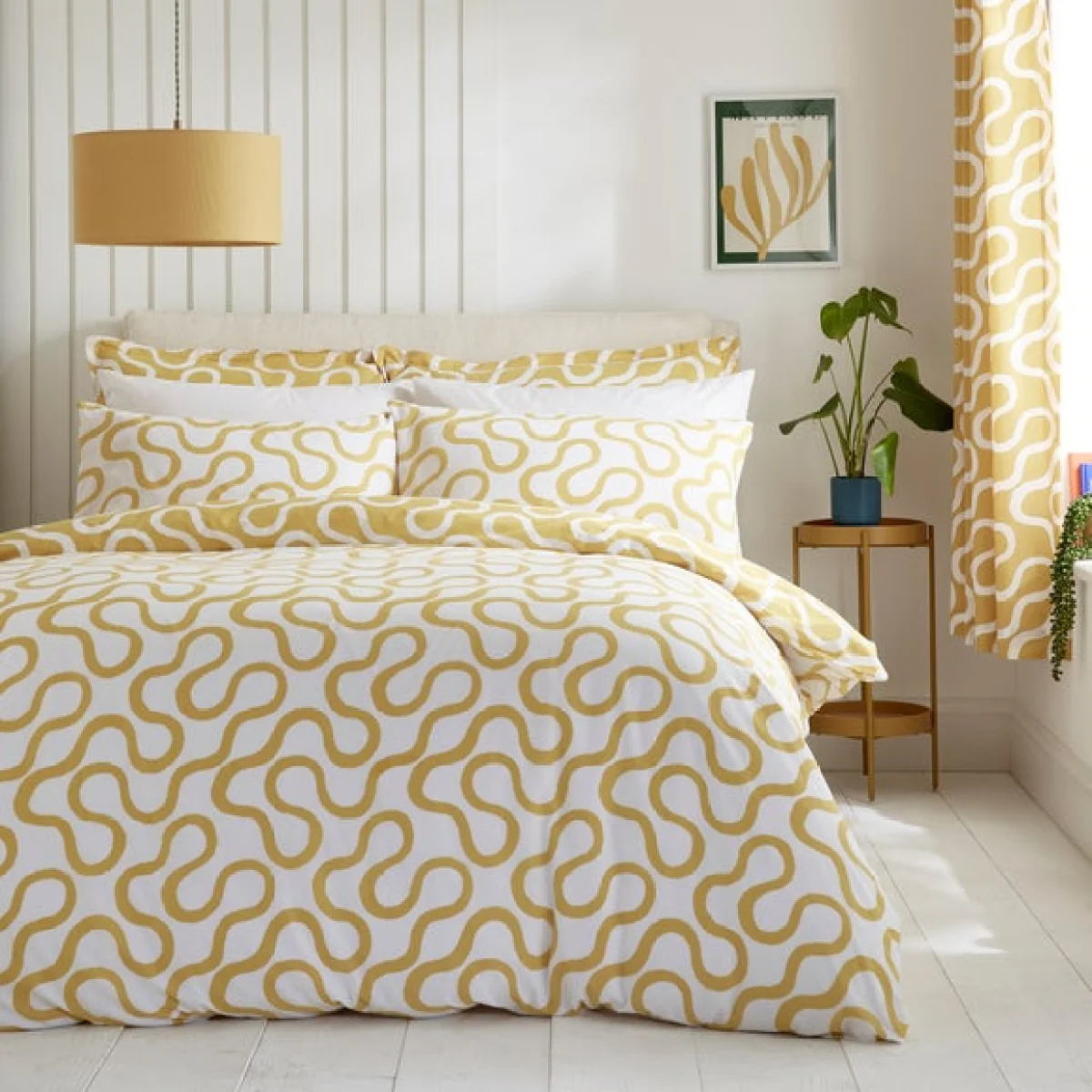 Elements Wiggins Wiggle Ochre Cotton Duvet Cover and Pillowcase Set Ochre – image 3