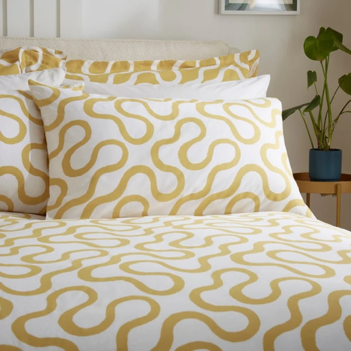 Elements Wiggins Wiggle Ochre Cotton Duvet Cover and Pillowcase Set Ochre – image 4