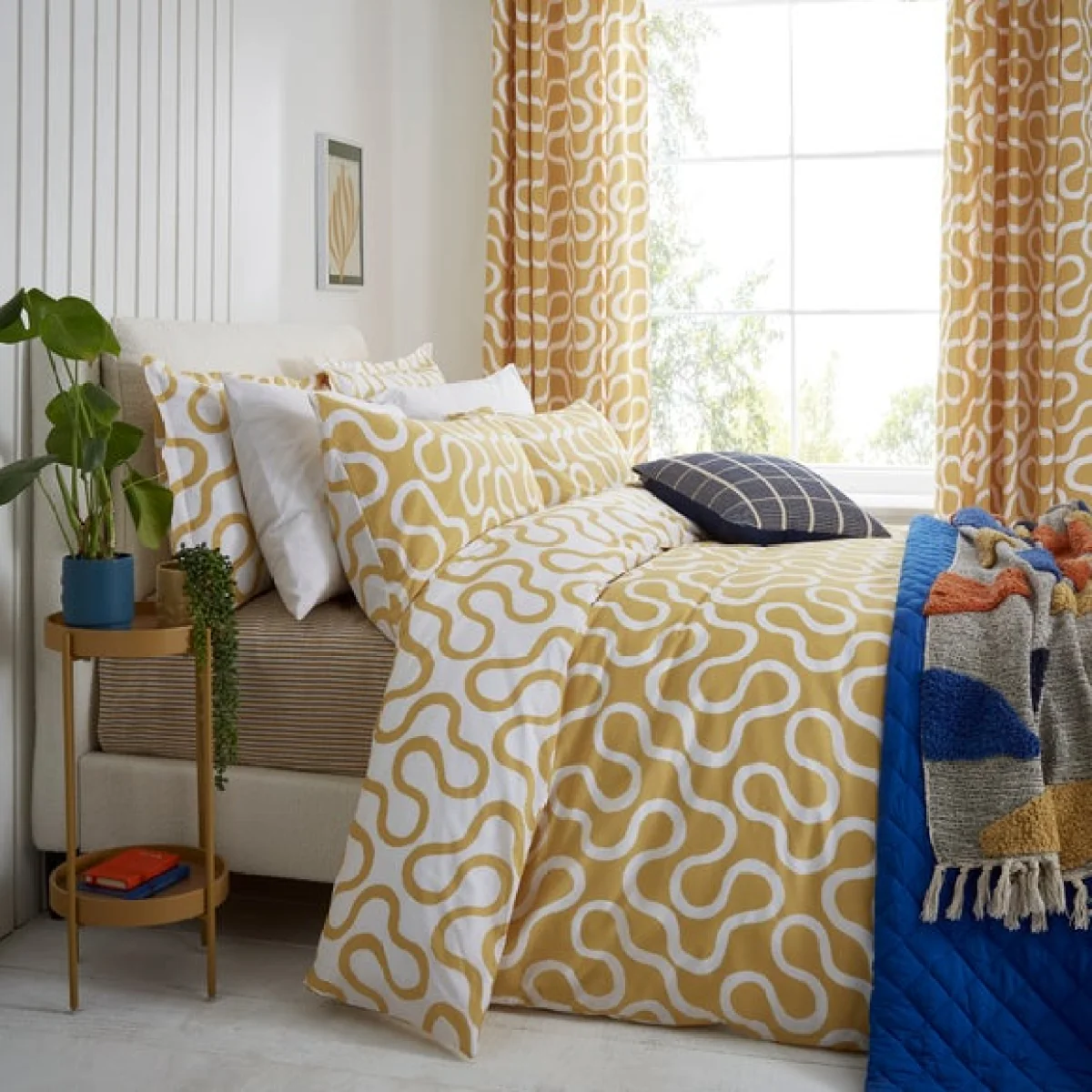 Elements Wiggins Wiggle Ochre Cotton Duvet Cover and Pillowcase Set Ochre – image 7