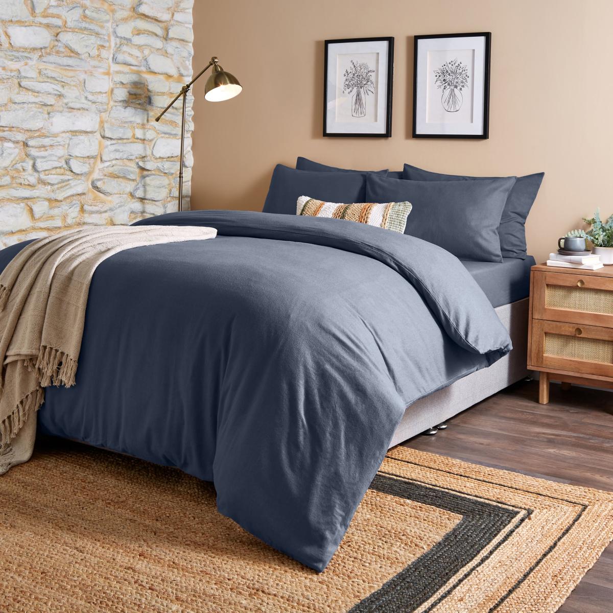 Simply Brushed Cotton Duvet Cover and Pillowcase Set Navy (Blue) – image 5