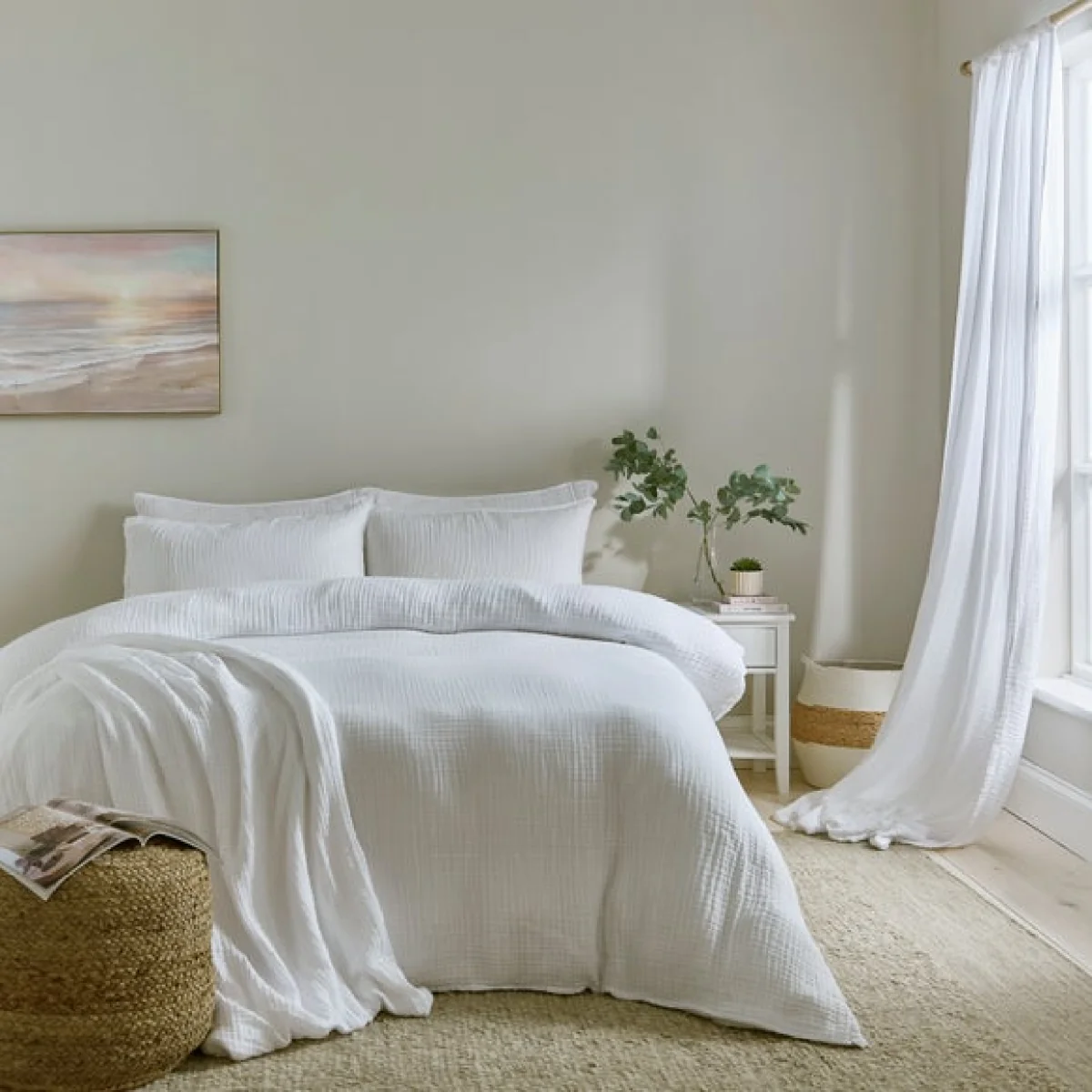 Cotton Muslin Duvet Cover Set White – image 1