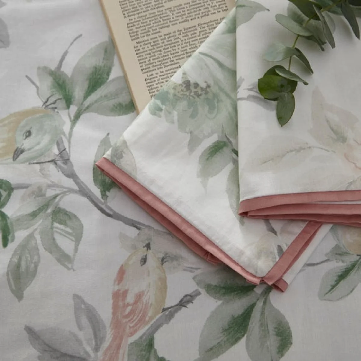 Campion Green and Coral Cotton Sateen Duvet Cover and Pillowcase Set Green – image 4
