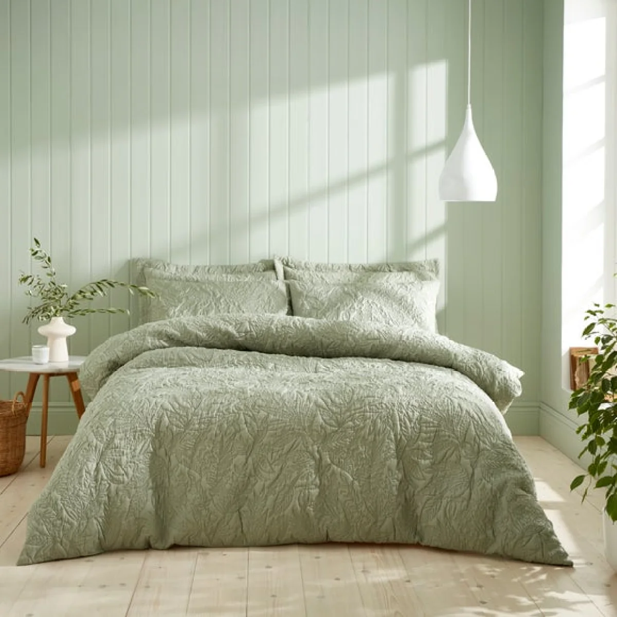 Filey Leaf Sage Duvet Cover and Pillowcase Set Sage (Green) – image 1
