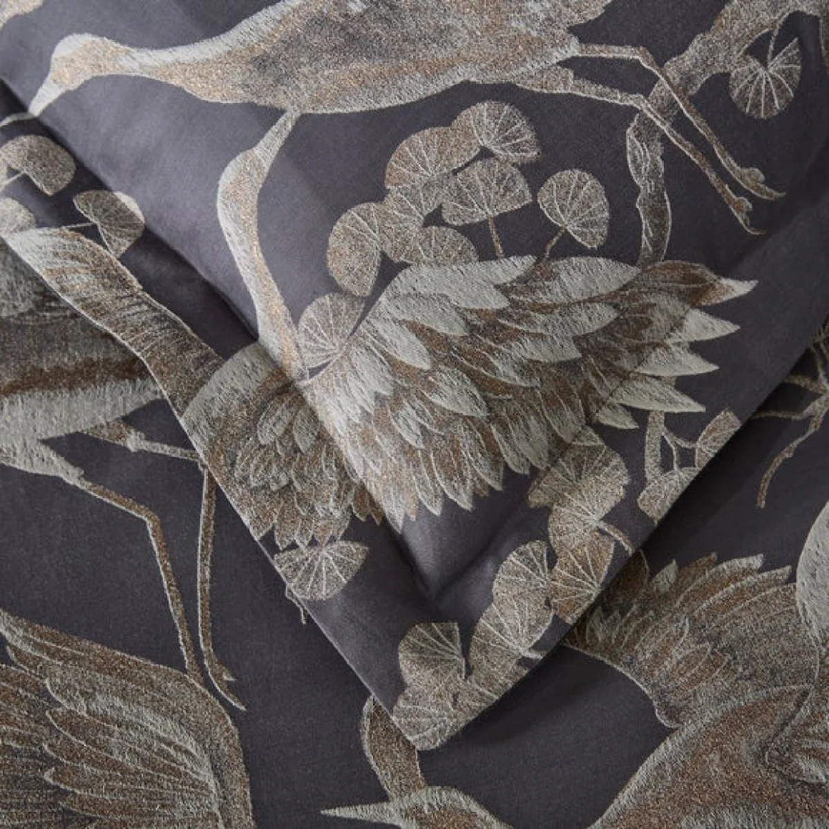 Dorma Gilded Crane 100% Cotton Duvet Cover & Pillowcase Set Charcoal – image 2