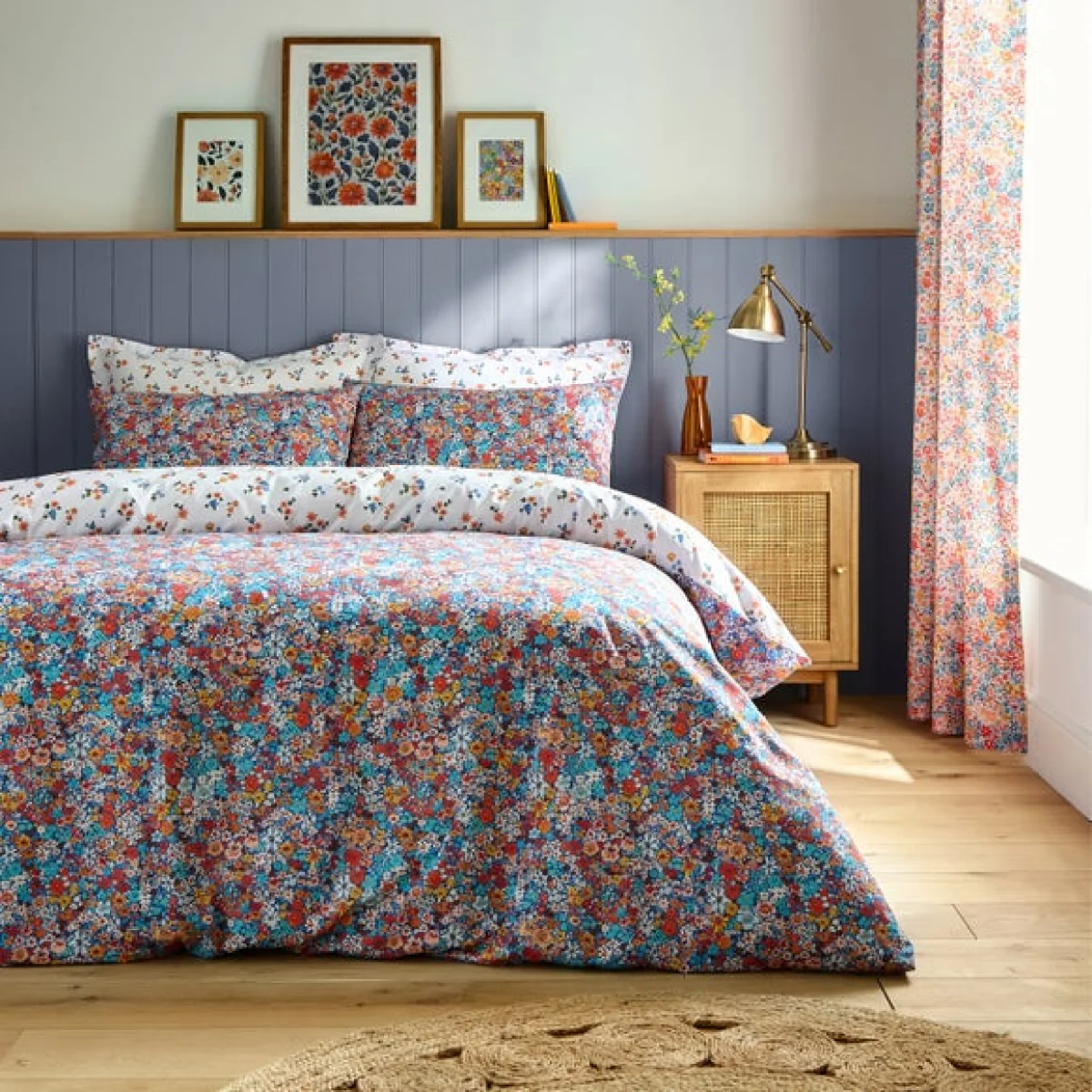 Avie Ditsy Floral Blue Duvet Cover and Pillowcase Set Blue