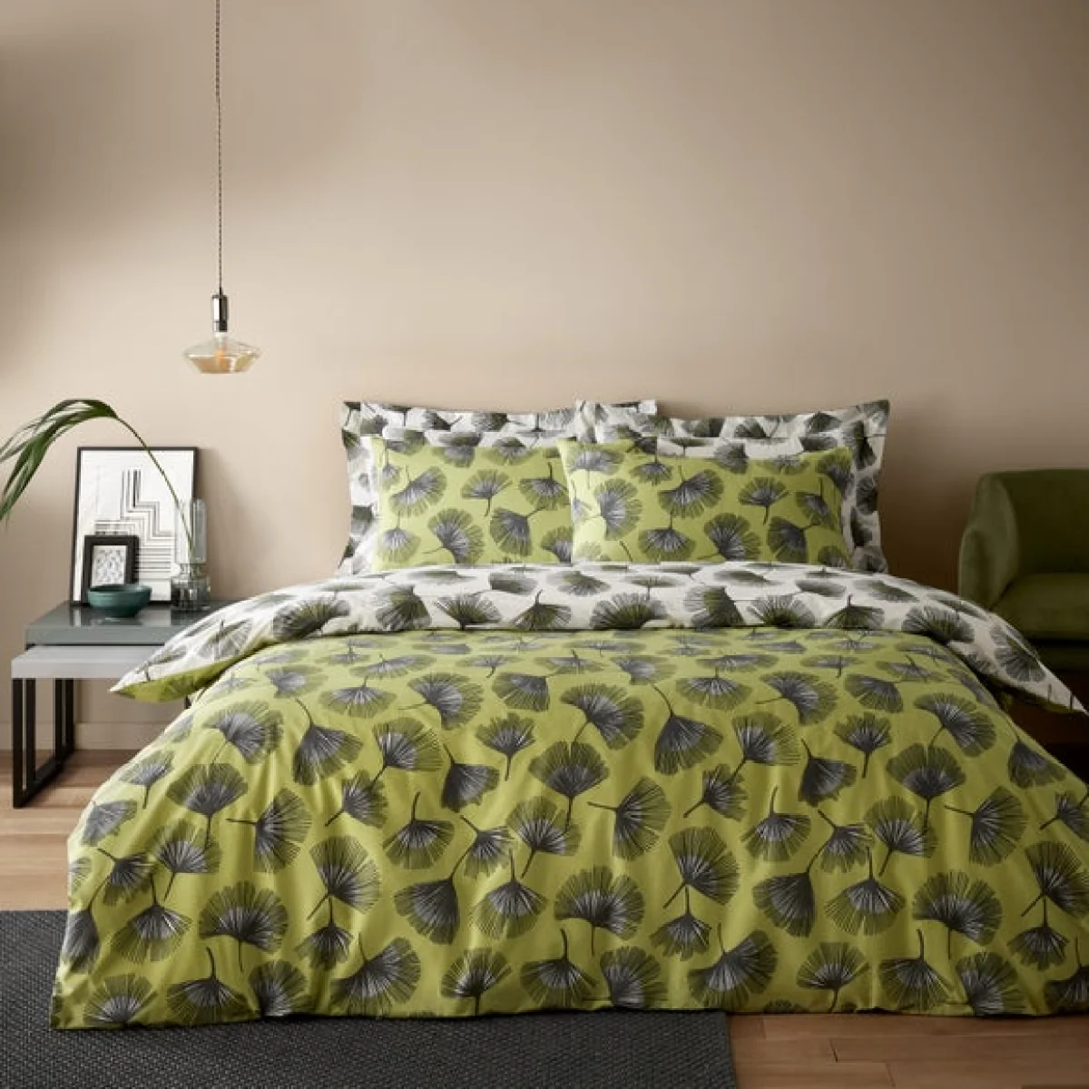 Modern Ginko Fern Duvet Cover and Pillowcase Set Fern (Green) – image 2
