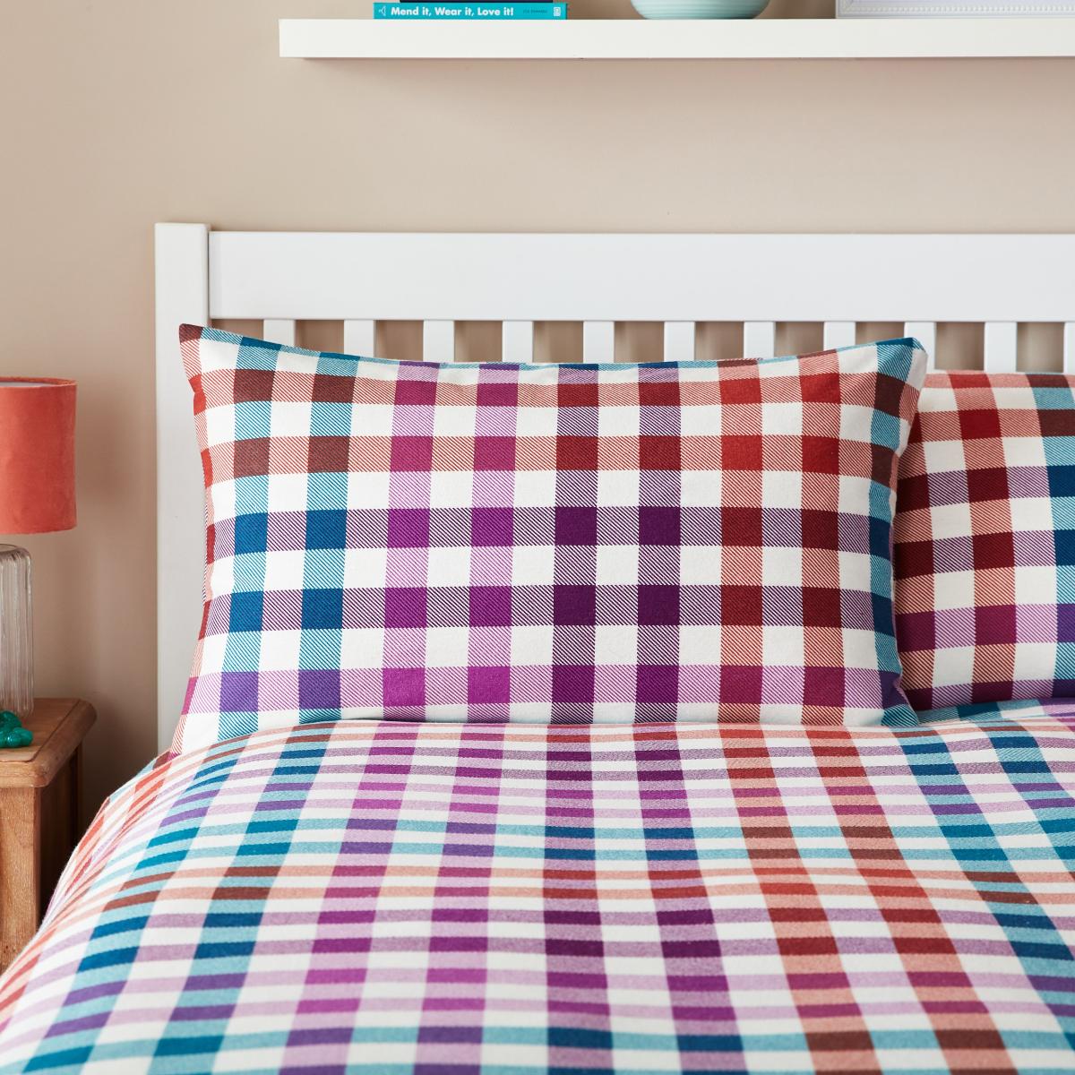 Autumn Brushed Check Cotton Duvet Cover and Pillowcase Set MultiColoured – image 2