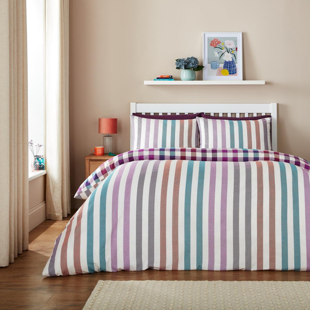 Autumn Brushed Check Cotton Duvet Cover and Pillowcase Set MultiColoured – image 3