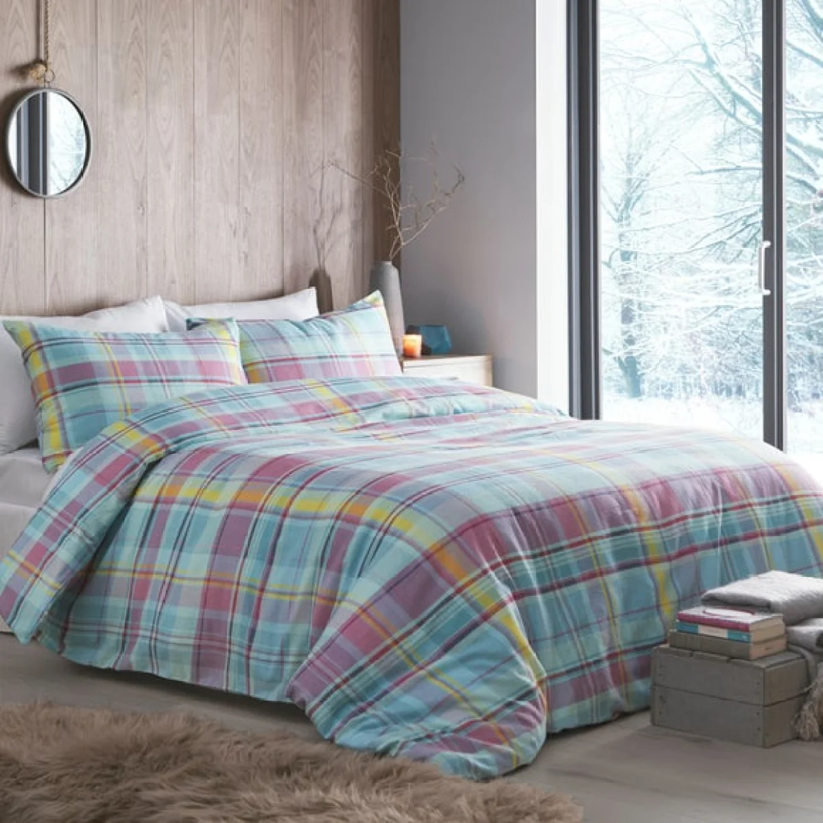 Applecross Checked Natural Duvet Cover and Pillowcase Set Natural – image 2