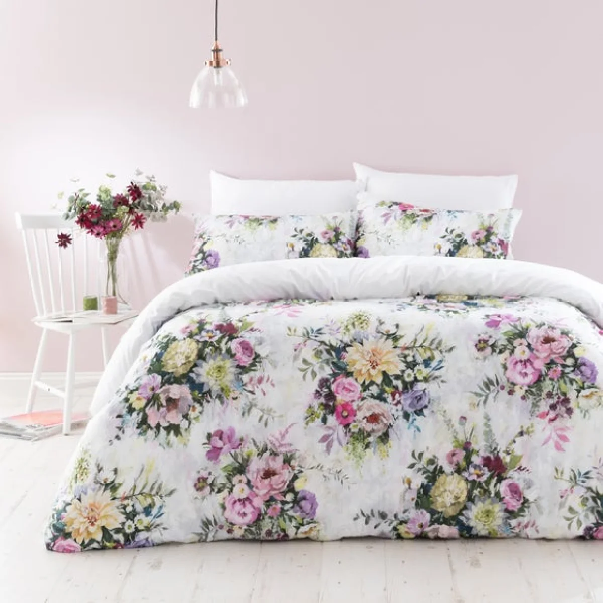 Kinsley Floral Cotton Duvet Cover and Pillowcase Set MultiColoured – image 1