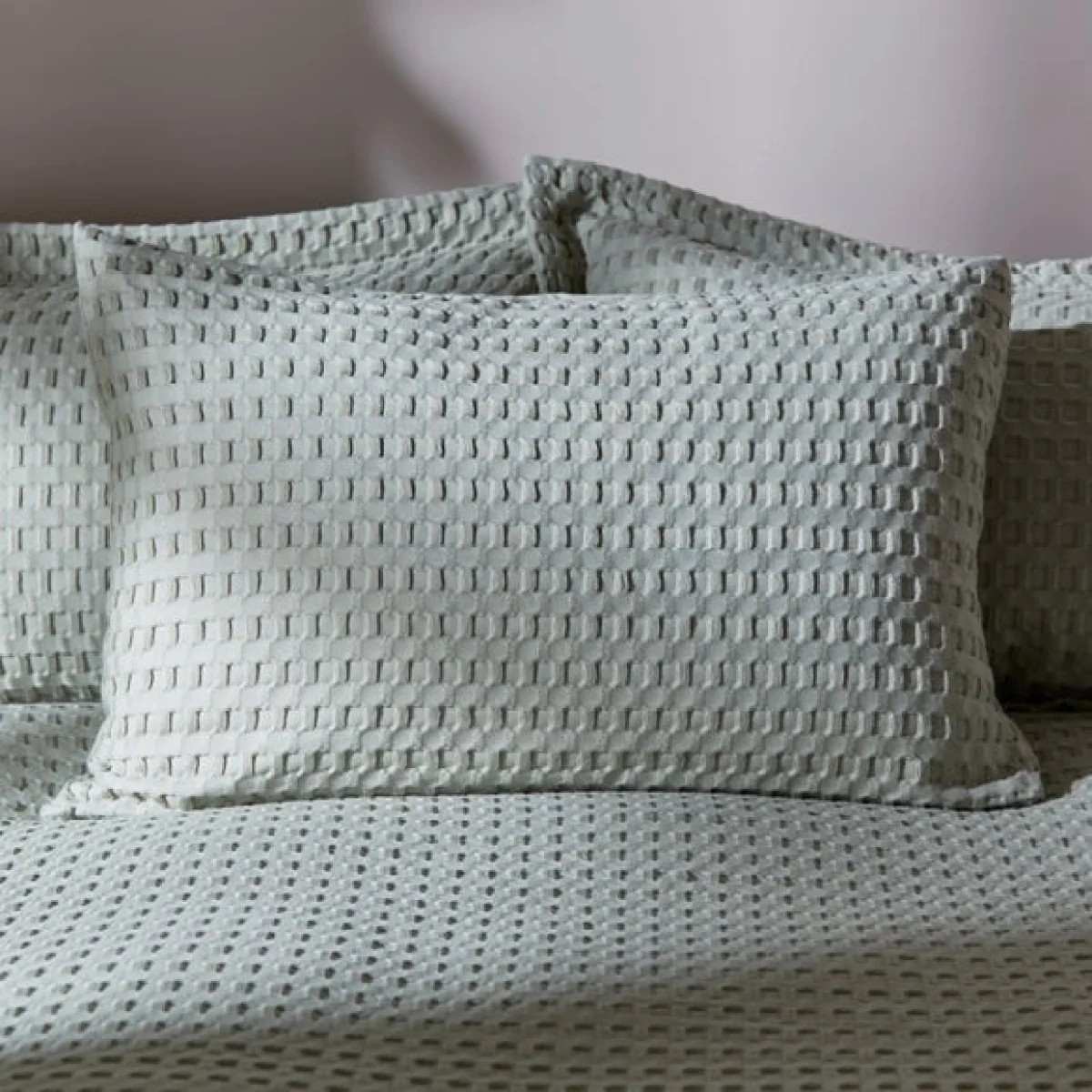 Emerson Waffle Sage Green Duvet Cover and Pillowcase Set Light Green – image 2
