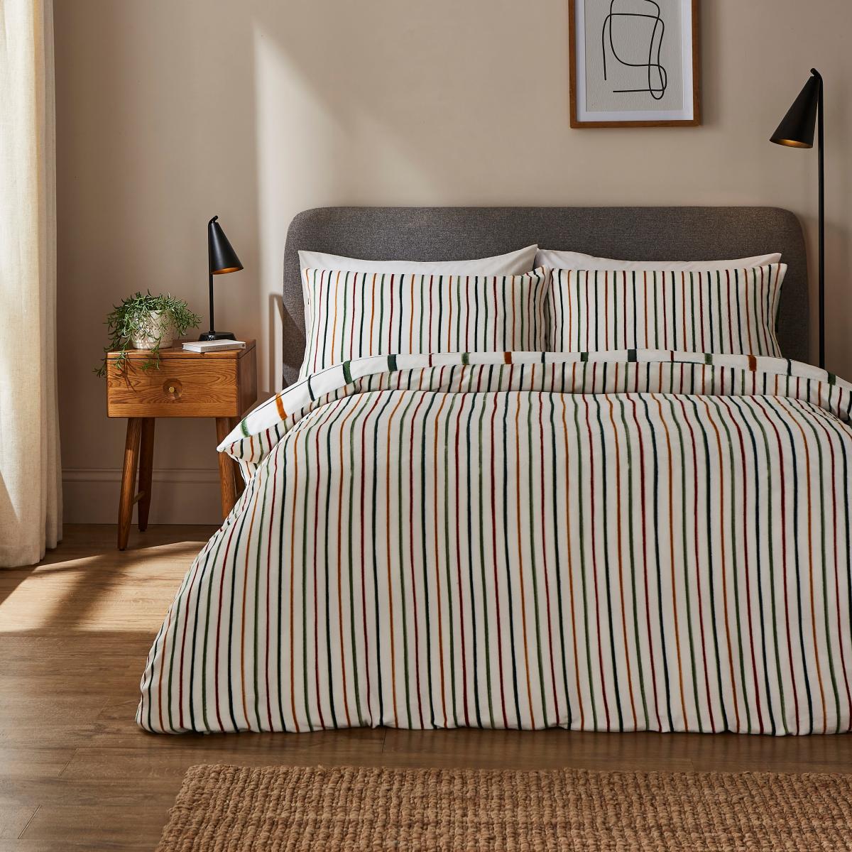 Woodland Check Fleece Duvet Cover and Pillowcase Set Natural – image 3