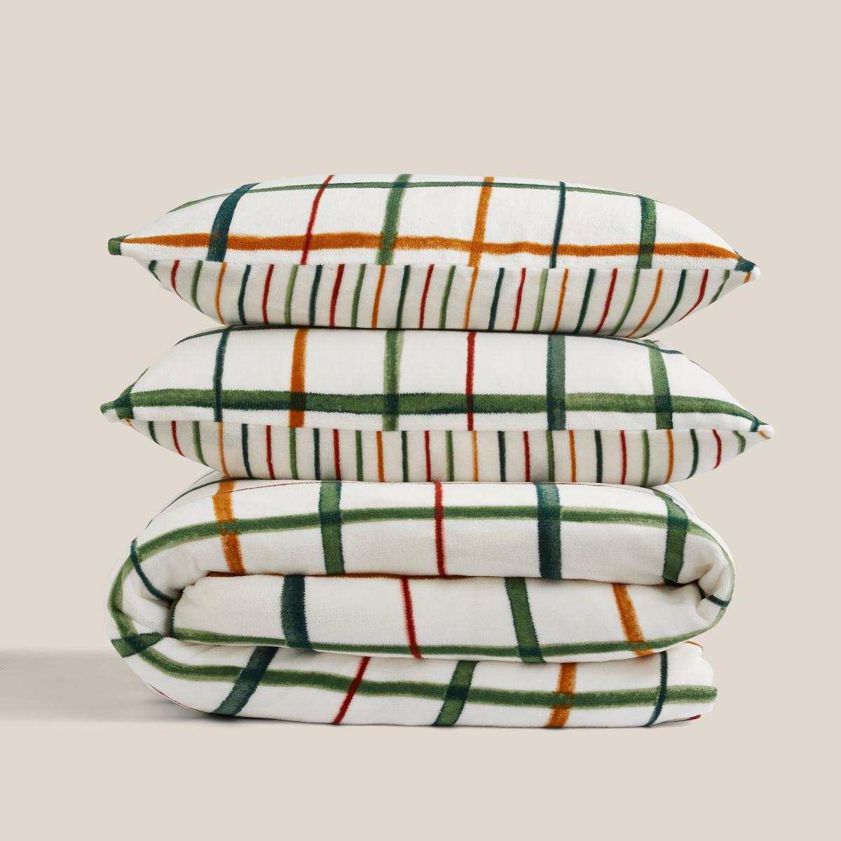 Woodland Check Fleece Duvet Cover and Pillowcase Set Natural – image 7