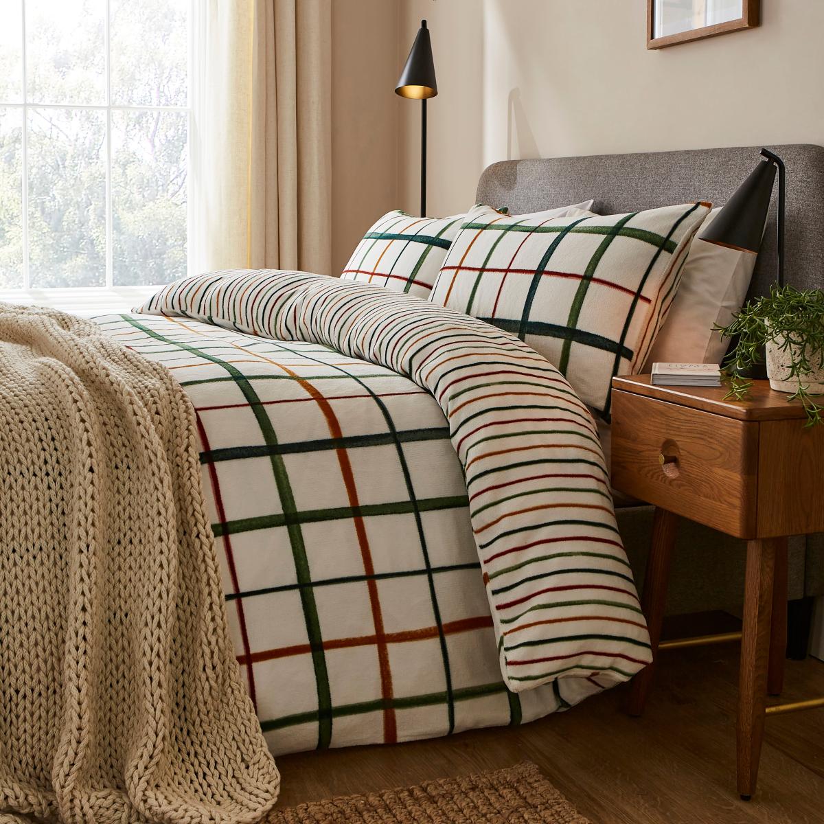 Woodland Check Fleece Duvet Cover and Pillowcase Set Natural – image 8