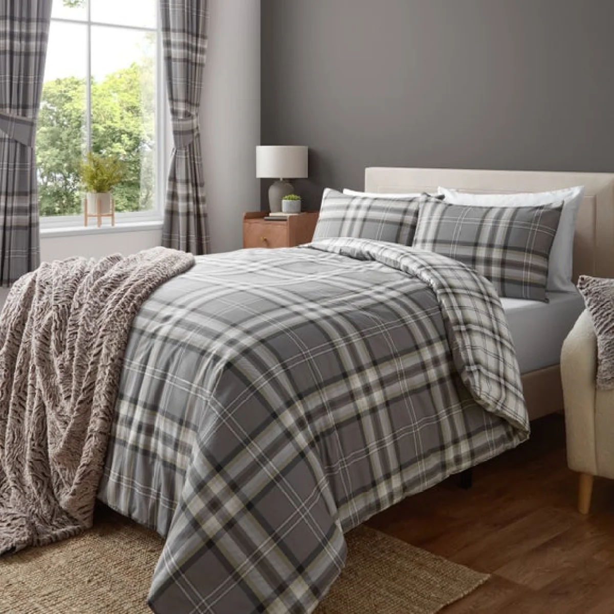 Kelso Check Duvet Cover & Pillowcase Set Charcoal – image 1