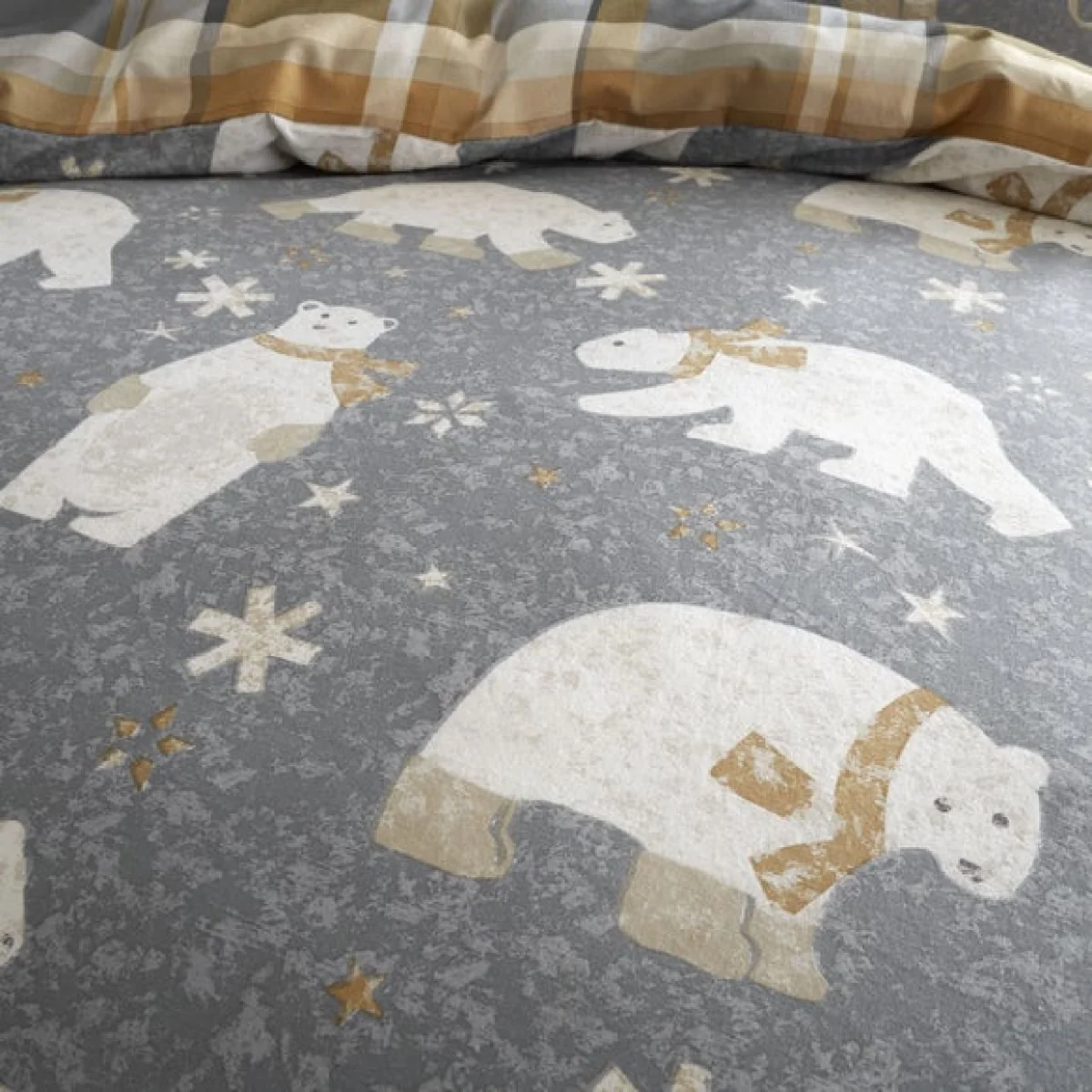 Catherine Lansfield Polar Bear Brushed Cotton Reversible Duvet Cover and Pillowcase Set Ochre – image 4