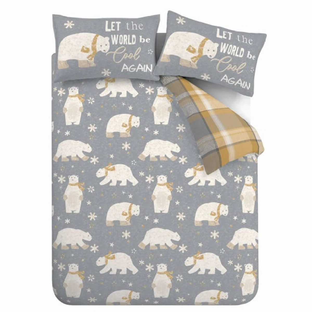 Catherine Lansfield Polar Bear Brushed Cotton Reversible Duvet Cover and Pillowcase Set Ochre – image 5