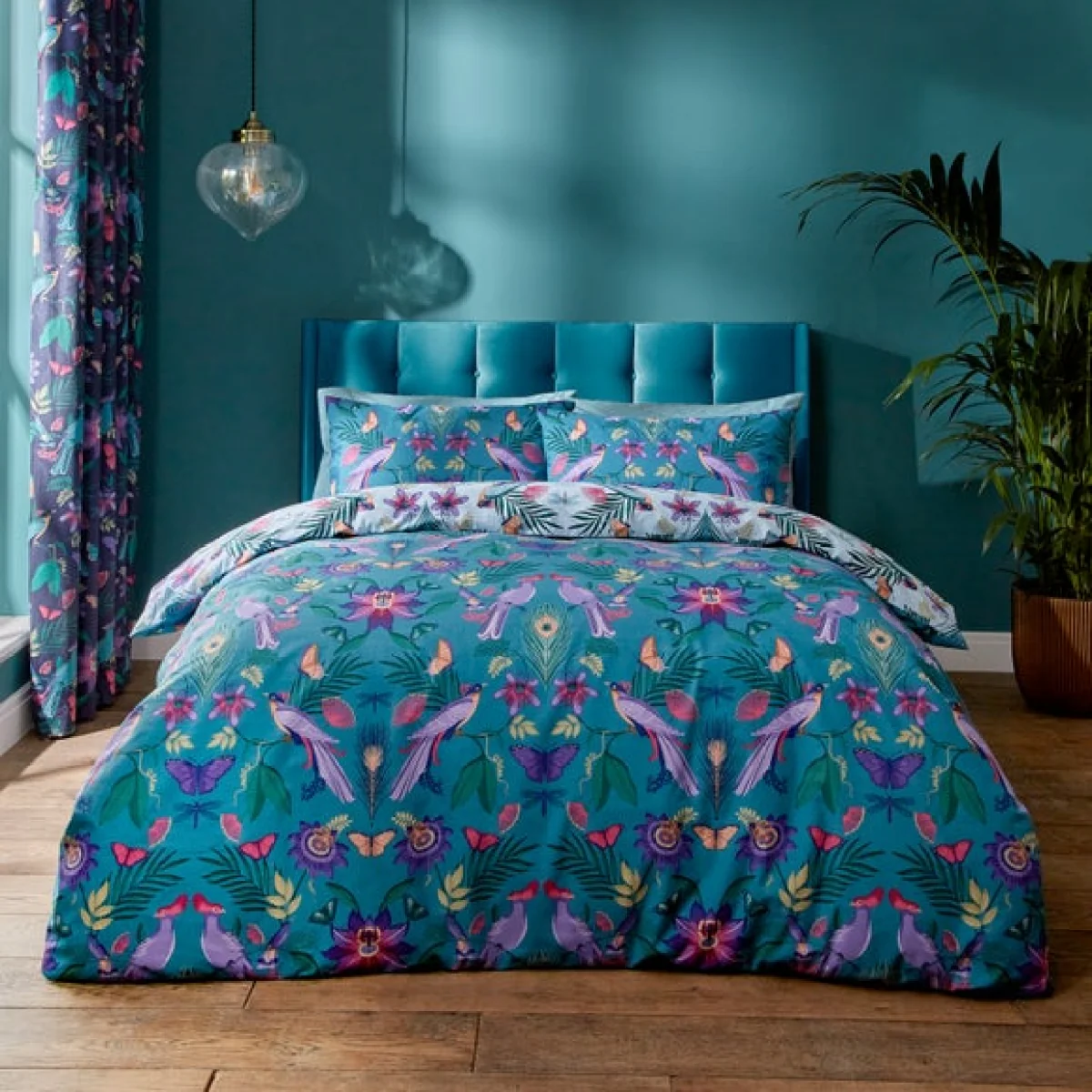 Catherine Lansfield Mya Tropical Floral Duck Egg Blue Duvet Cover and Pillowcase Set Duck Egg (Blue) – image 2