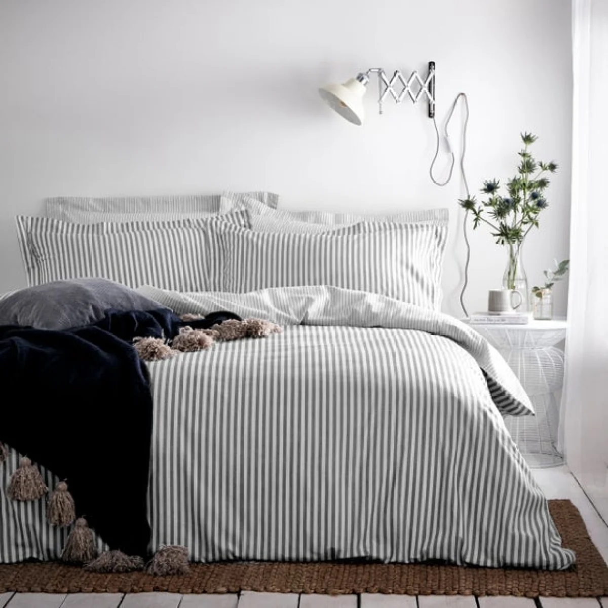 The Linen Yard Hebden Grey 100% Cotton Duvet Cover & Pillowcase Set Grey