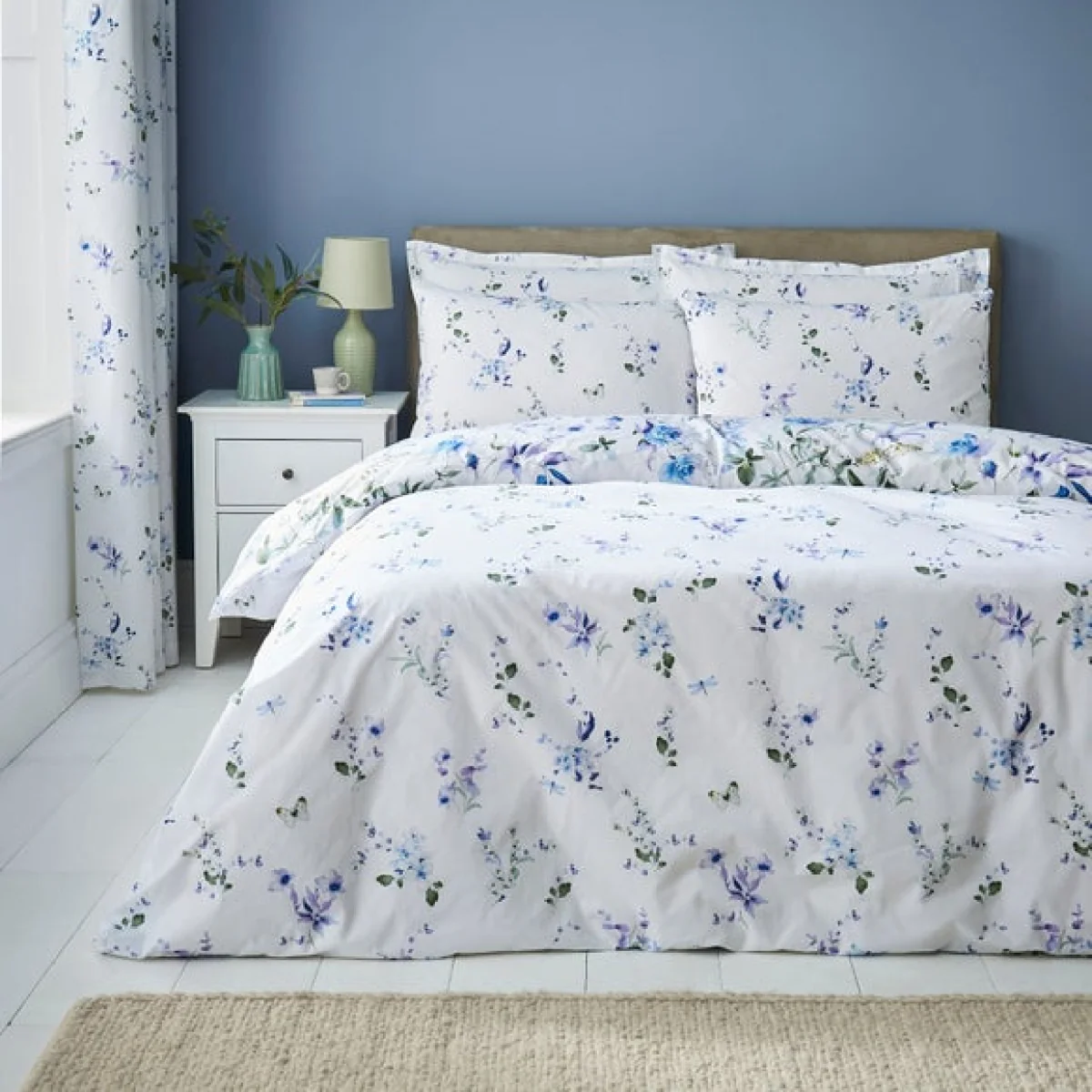 Nola Floral Blue Duvet Cover and Pillowcase Set Blue – image 3