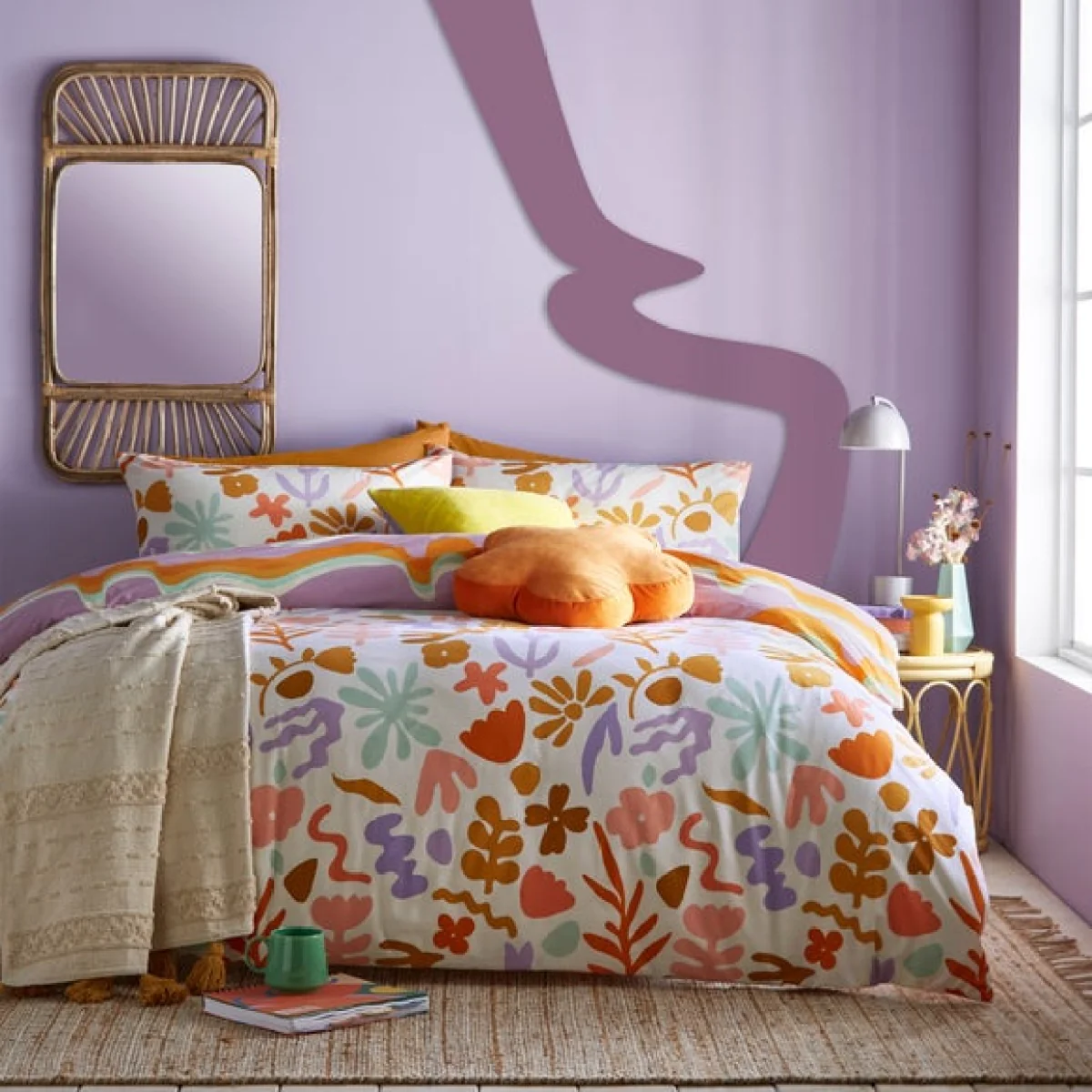 furn. Amelie Duvet Cover & Pillowcase Set White/Orange/Purple – image 4