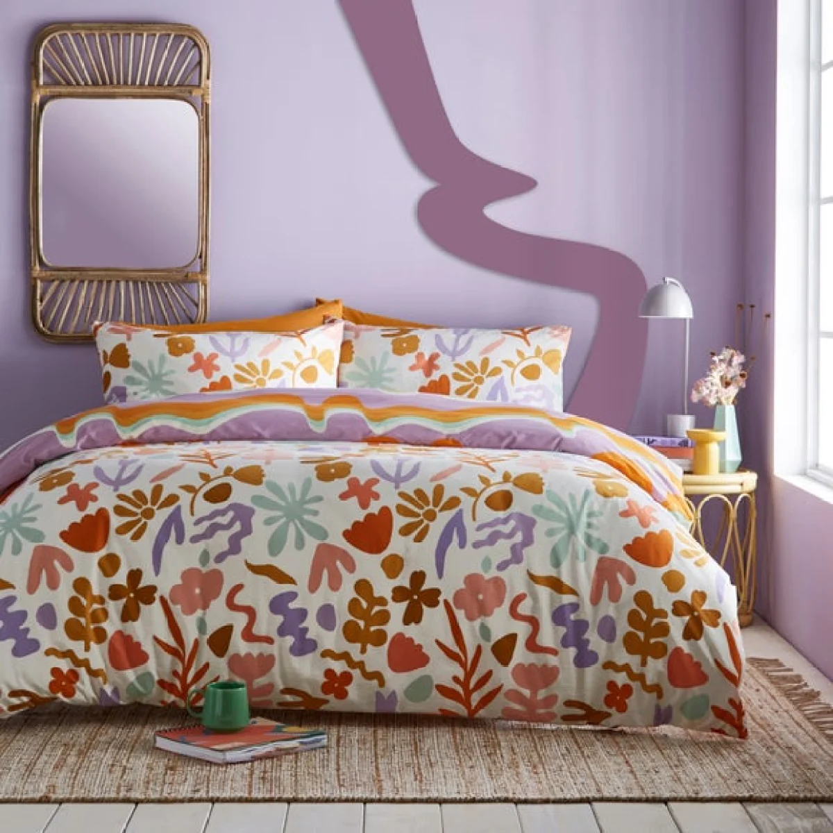 furn. Amelie Duvet Cover & Pillowcase Set White/Orange/Purple – image 1