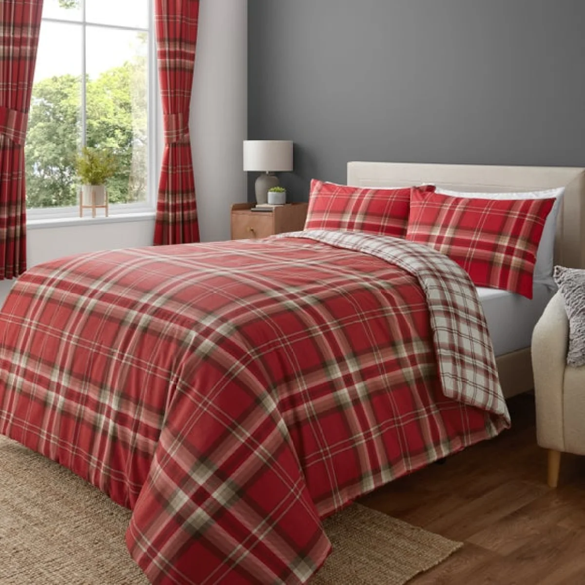 Kelso Check Duvet Cover & Pillowcase Set Red – image 2