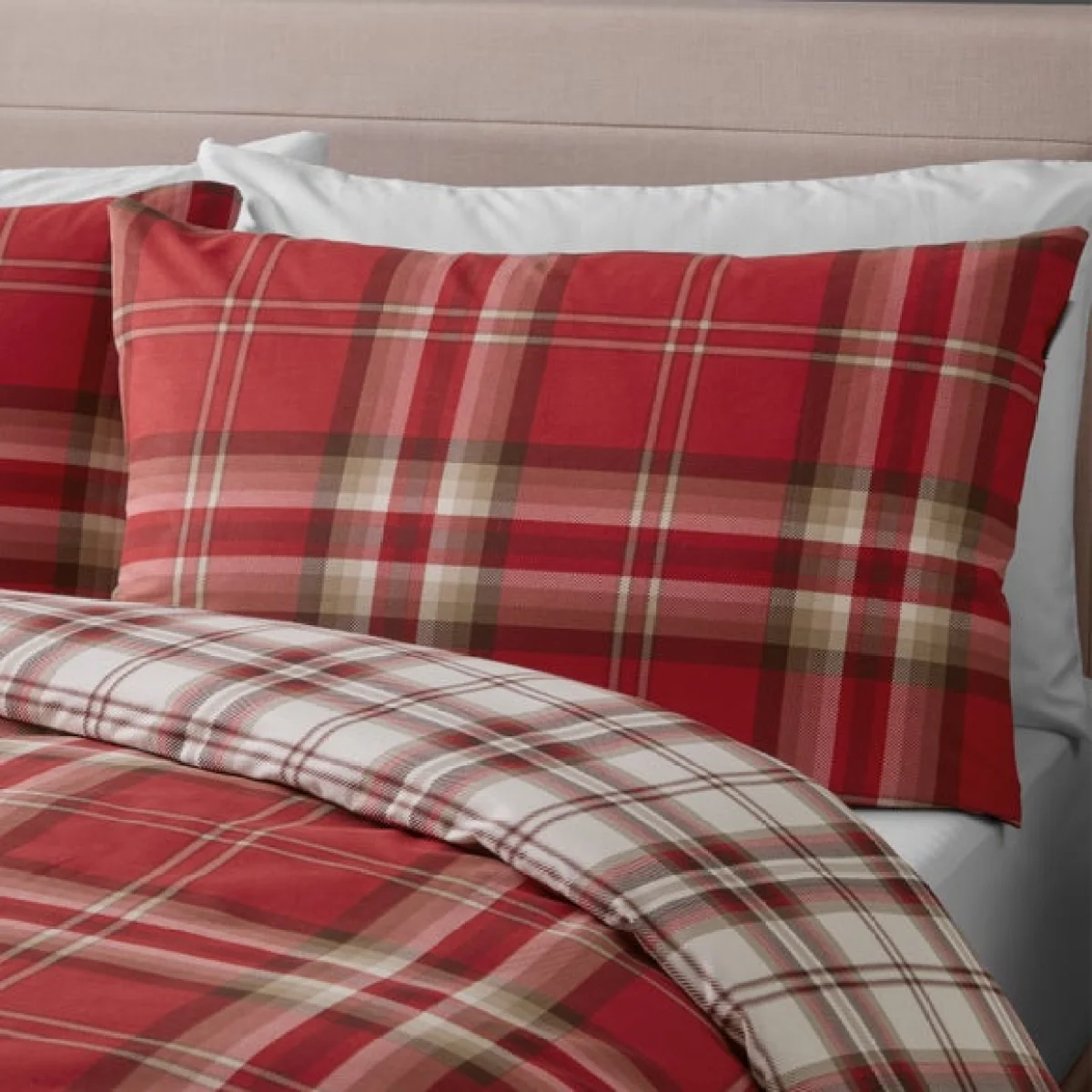 Kelso Check Duvet Cover & Pillowcase Set Red – image 3
