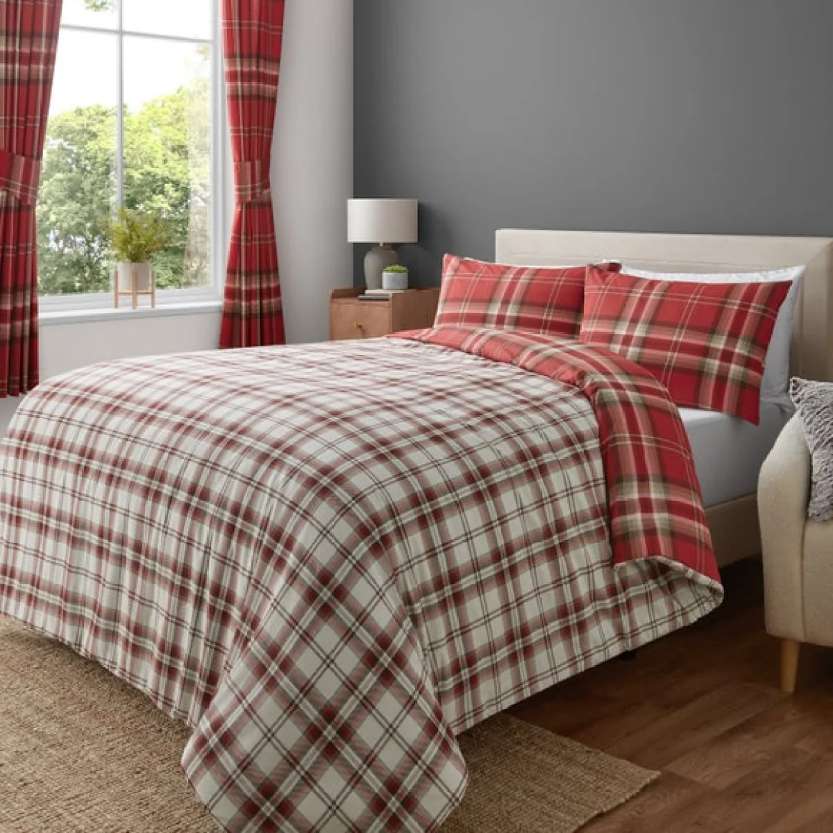Kelso Check Duvet Cover & Pillowcase Set Red – image 4