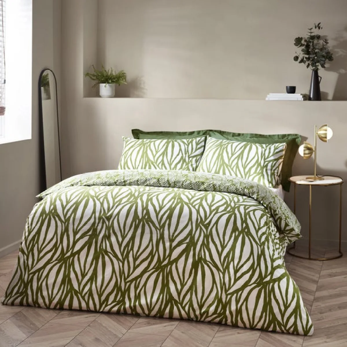 Hoem Frond Cotton Rich Olive Duvet Cover & Pillowcase Set Olive – image 3