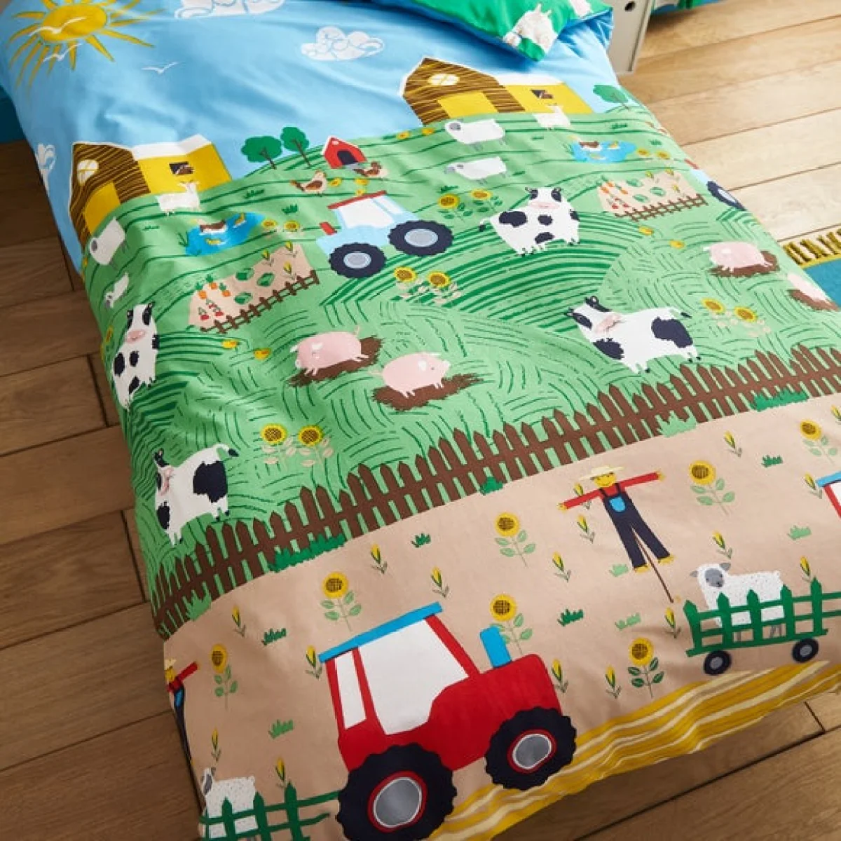 Farmyard Animals Blue Reversible Duvet Cover and Pillowcase Set Blue – image 4