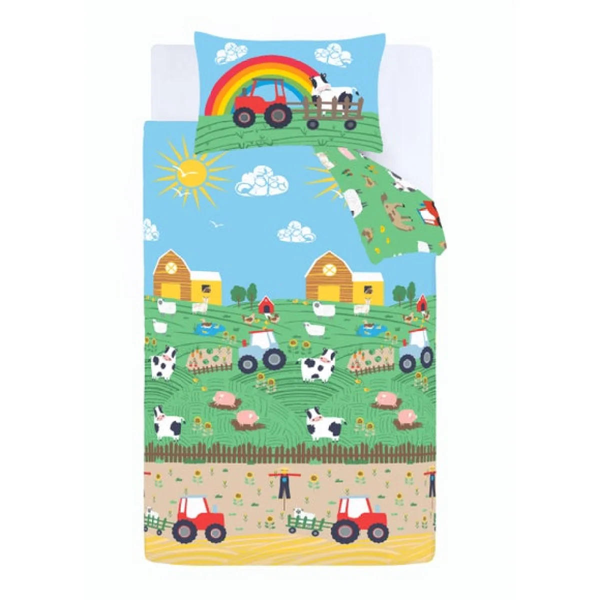 Farmyard Animals Blue Reversible Duvet Cover and Pillowcase Set Blue – image 5