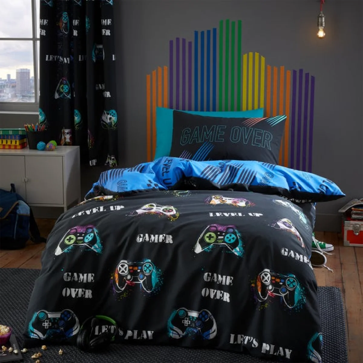 Catherine Lansfield Game Over Duvet Cover and Pillowcase Set Black – image 2