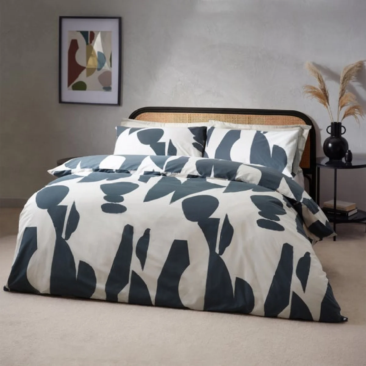 HÖEM Meta Cotton Rich Duvet Cover & Pillowcase Set, Dusk Dark Grey/White – image 1