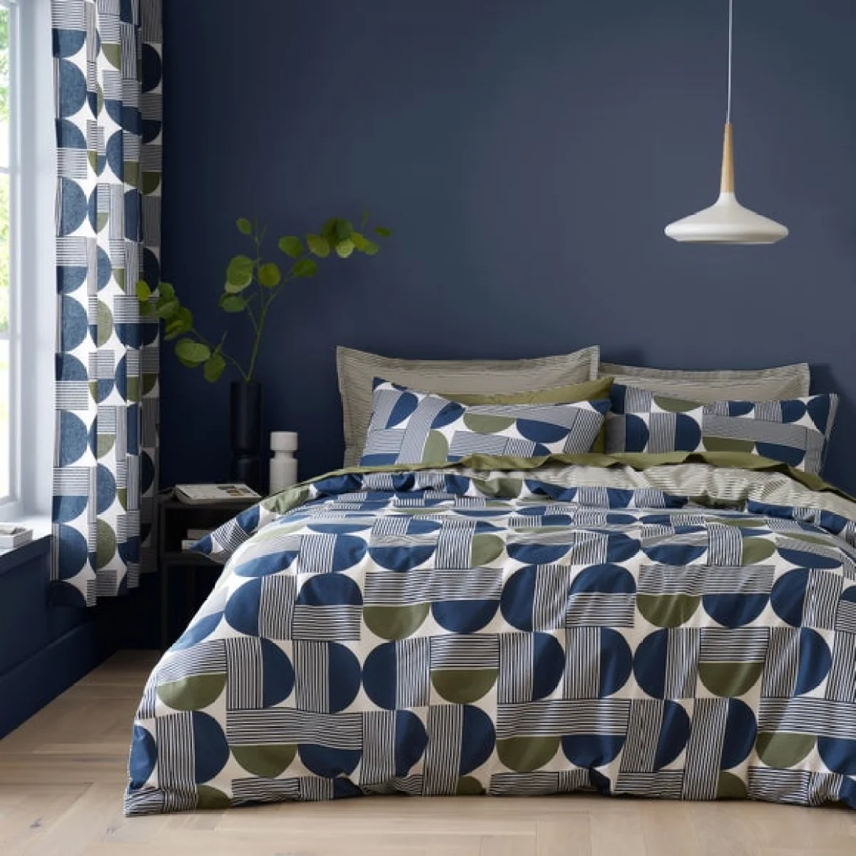 Bromley Modern Geo Navy Duvet Cover and Pillowcase Set Navy (Blue) – image 1