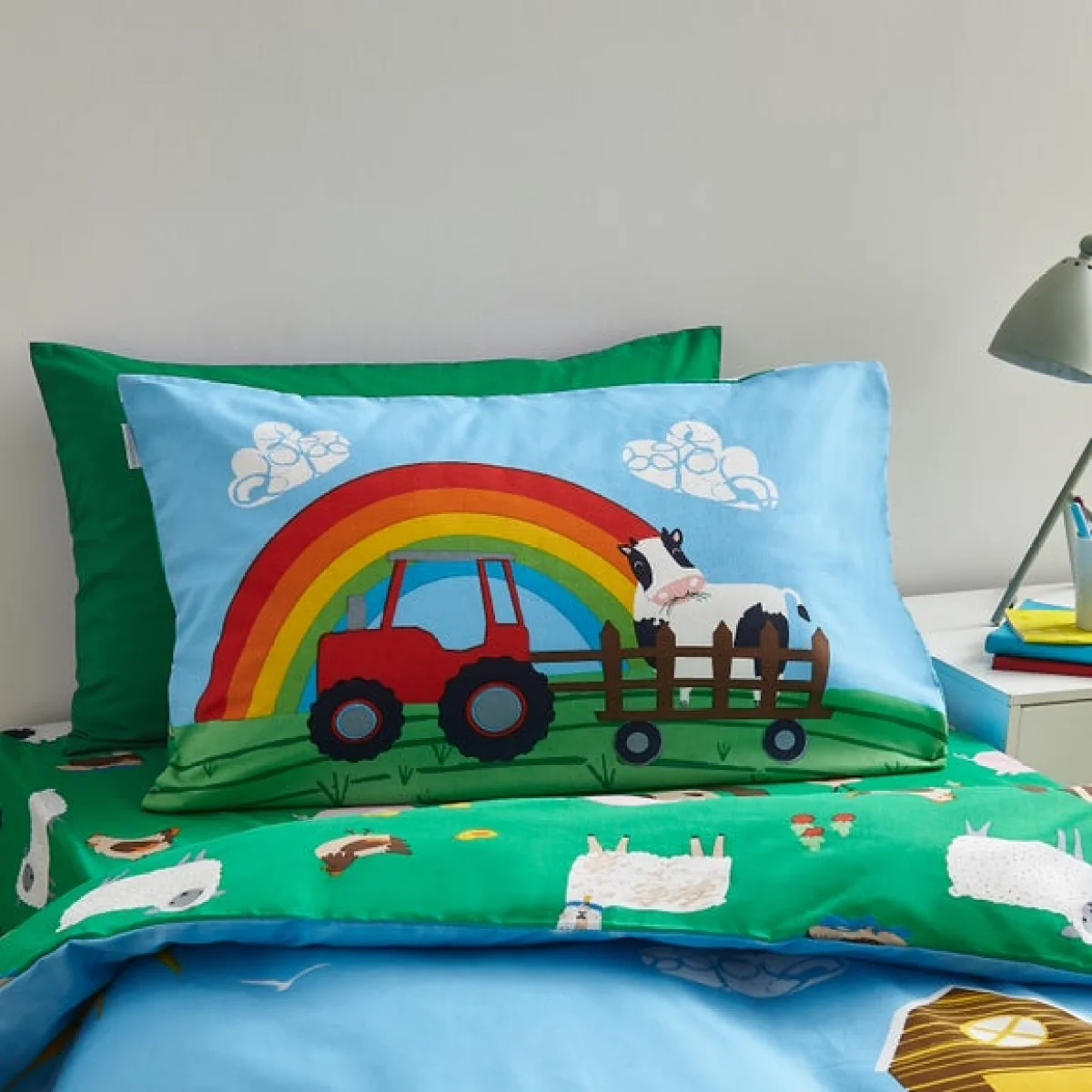 Farmyard Animals Blue Reversible Duvet Cover and Pillowcase Set Blue – image 3