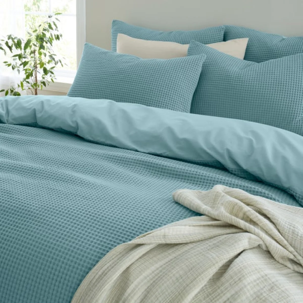 Ashton Waffle 100% Cotton Duvet Cover & Pillowcase Set – image 4
