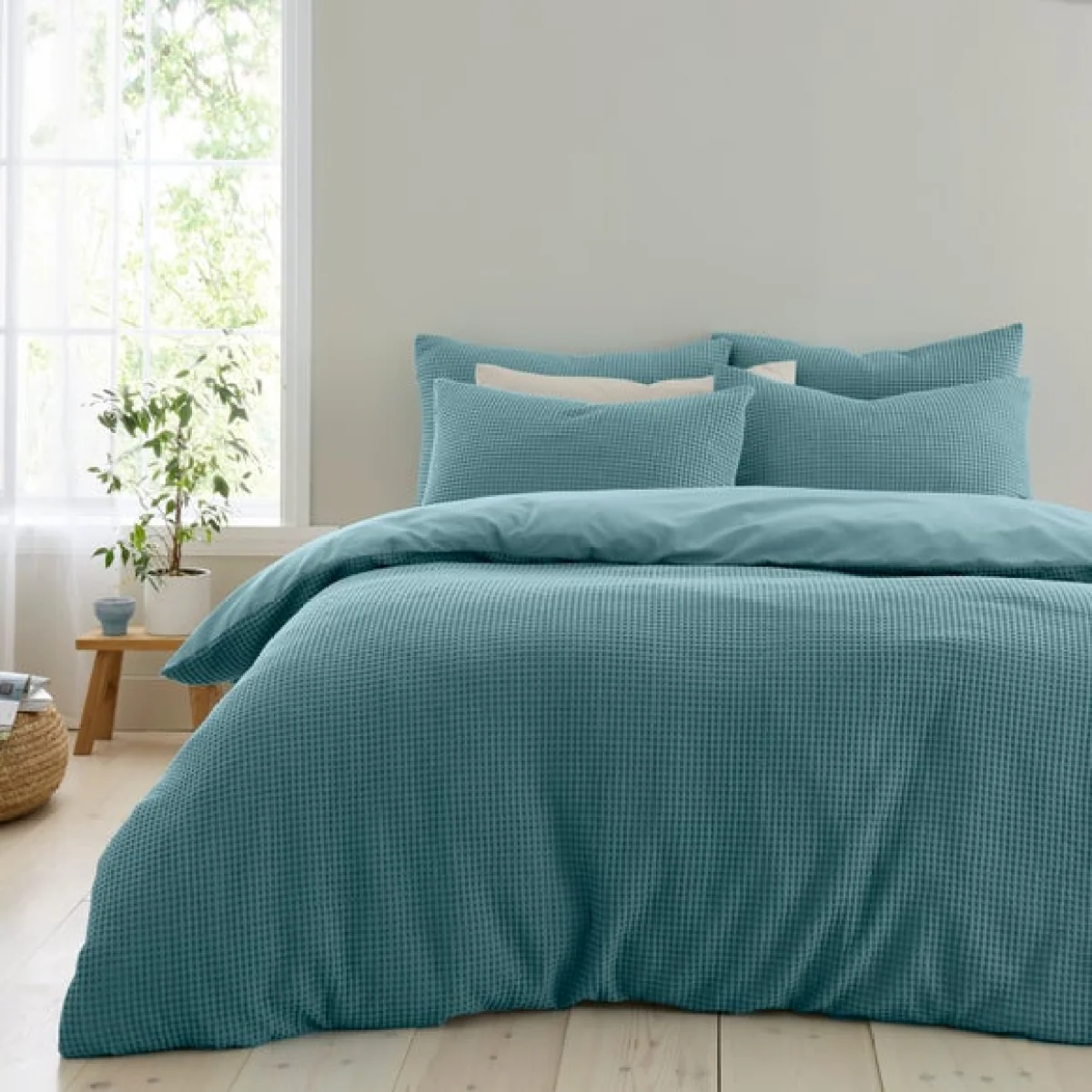 Ashton Waffle 100% Cotton Duvet Cover & Pillowcase Set – image 1
