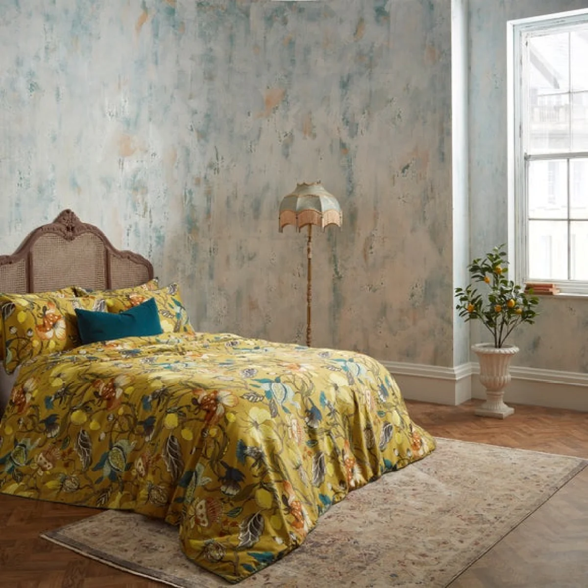 EW by Edinburgh Weavers Morton Floral Ochre 100% Cotton Sateen Duvet Cover & Pillowcase Set Yellow – image 3
