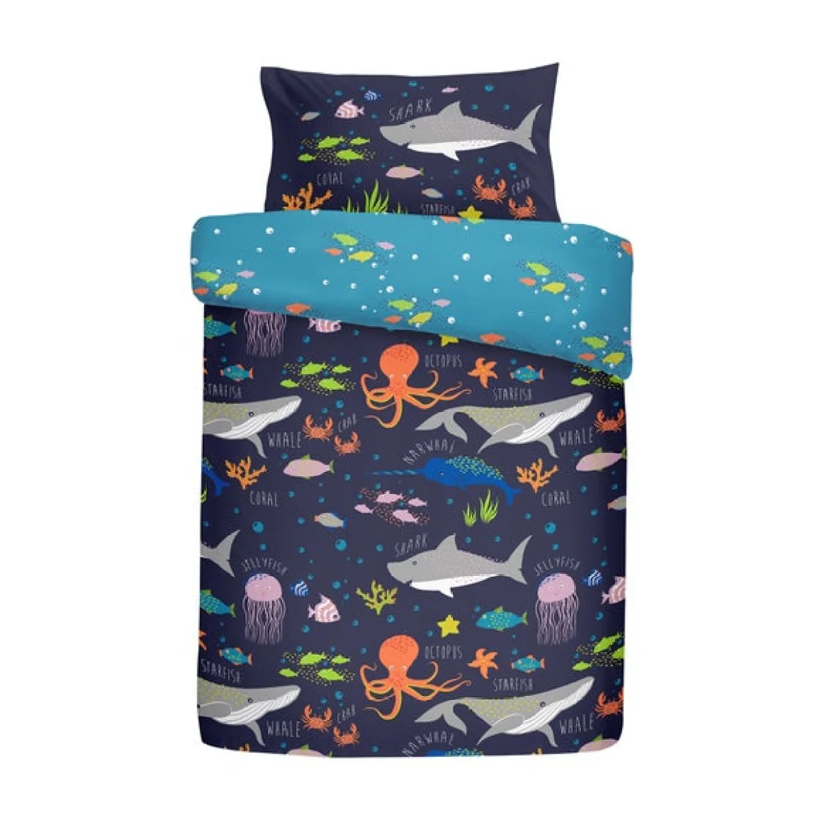 Sea Life Duvet Cover and Pillowcase Set MultiColoured – image 4