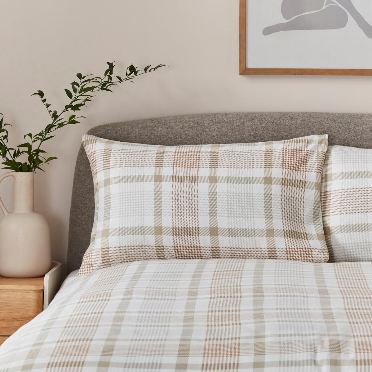 Grey Natural Check Brushed Cotton Duvet Cover and Pillowcase Set Grey – image 2