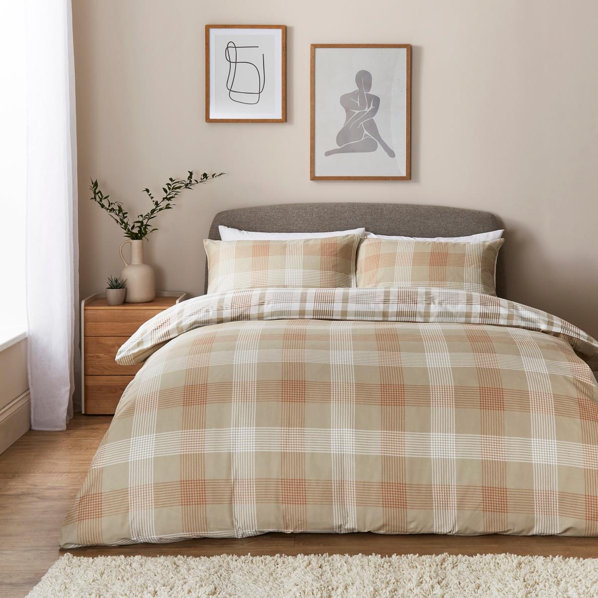 Grey Natural Check Brushed Cotton Duvet Cover and Pillowcase Set Grey – image 3