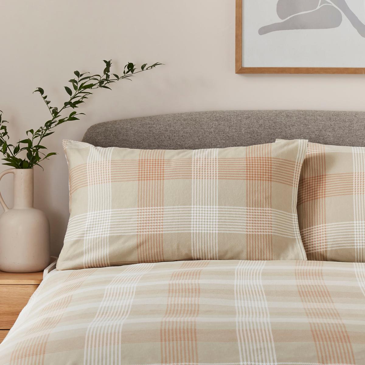 Grey Natural Check Brushed Cotton Duvet Cover and Pillowcase Set Grey – image 4