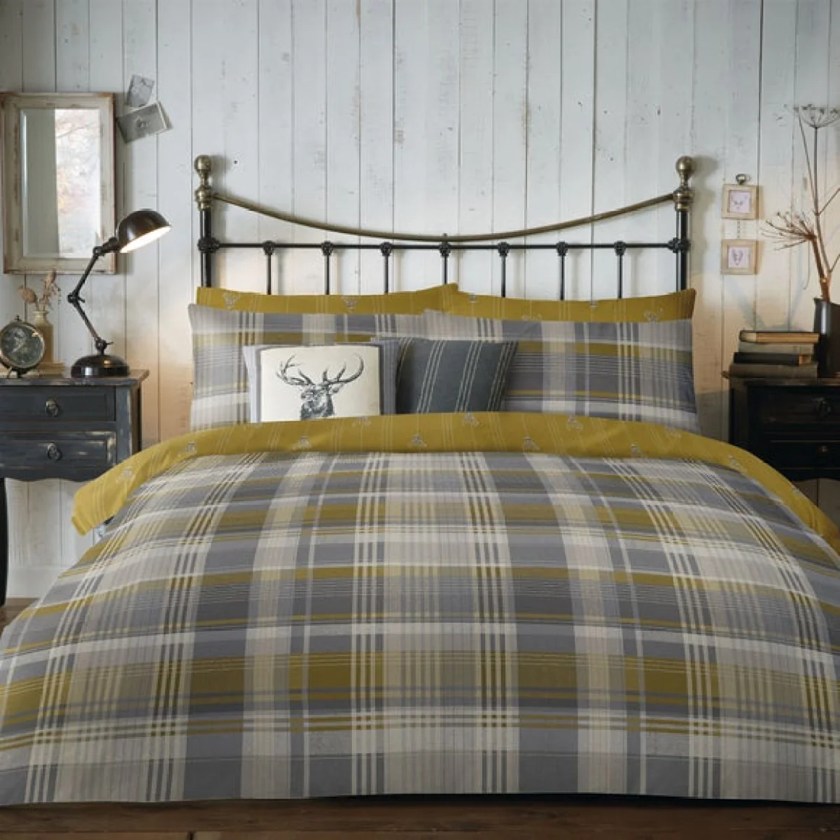 Dreams and Drapes Lodge Connolly Check Ochre Duvet Cover and Pillowcase Set Ochre – image 2