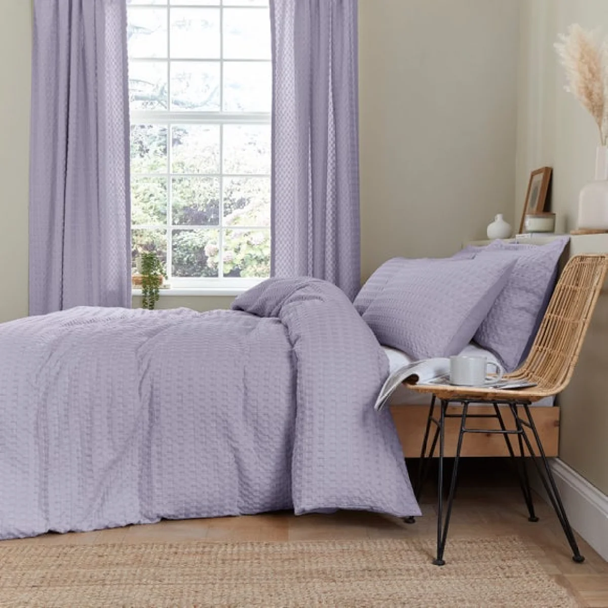 Emerson Waffle Duvet Cover and Pillowcase Set Lilac – image 4