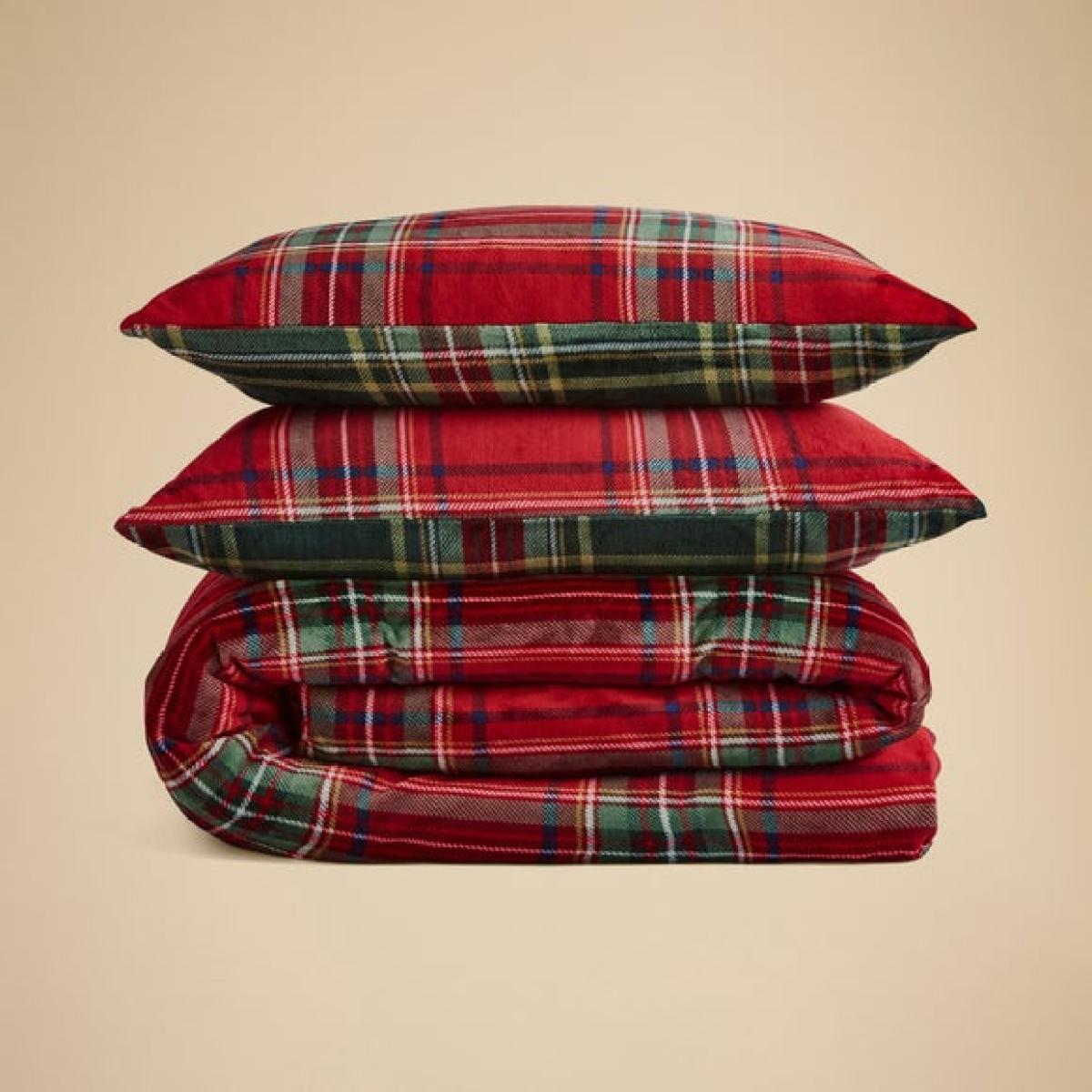 Check Printed Fleece Duvet Cover and Pillowcase Set – image 4
