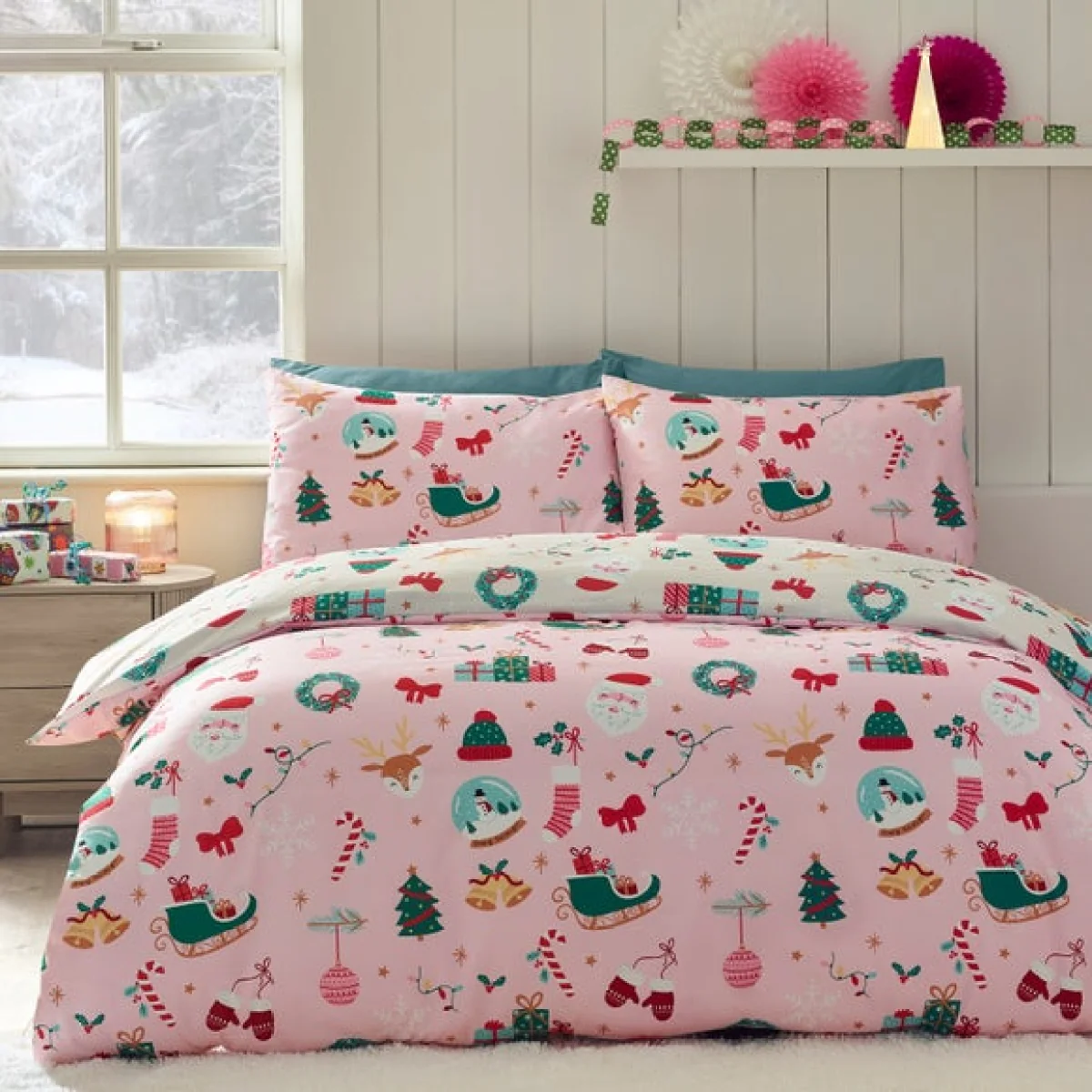 Catherine Lansfield Christmas Happy Holidays Duvet Cover & Pillowcase Set – image 2