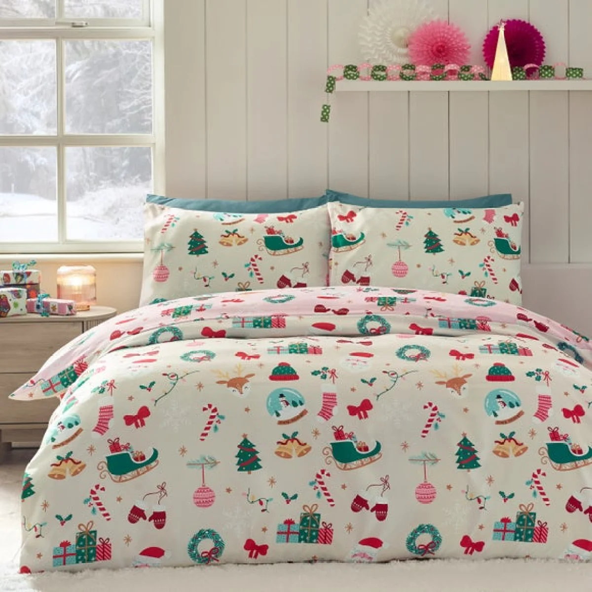 Catherine Lansfield Christmas Happy Holidays Duvet Cover & Pillowcase Set – image 3