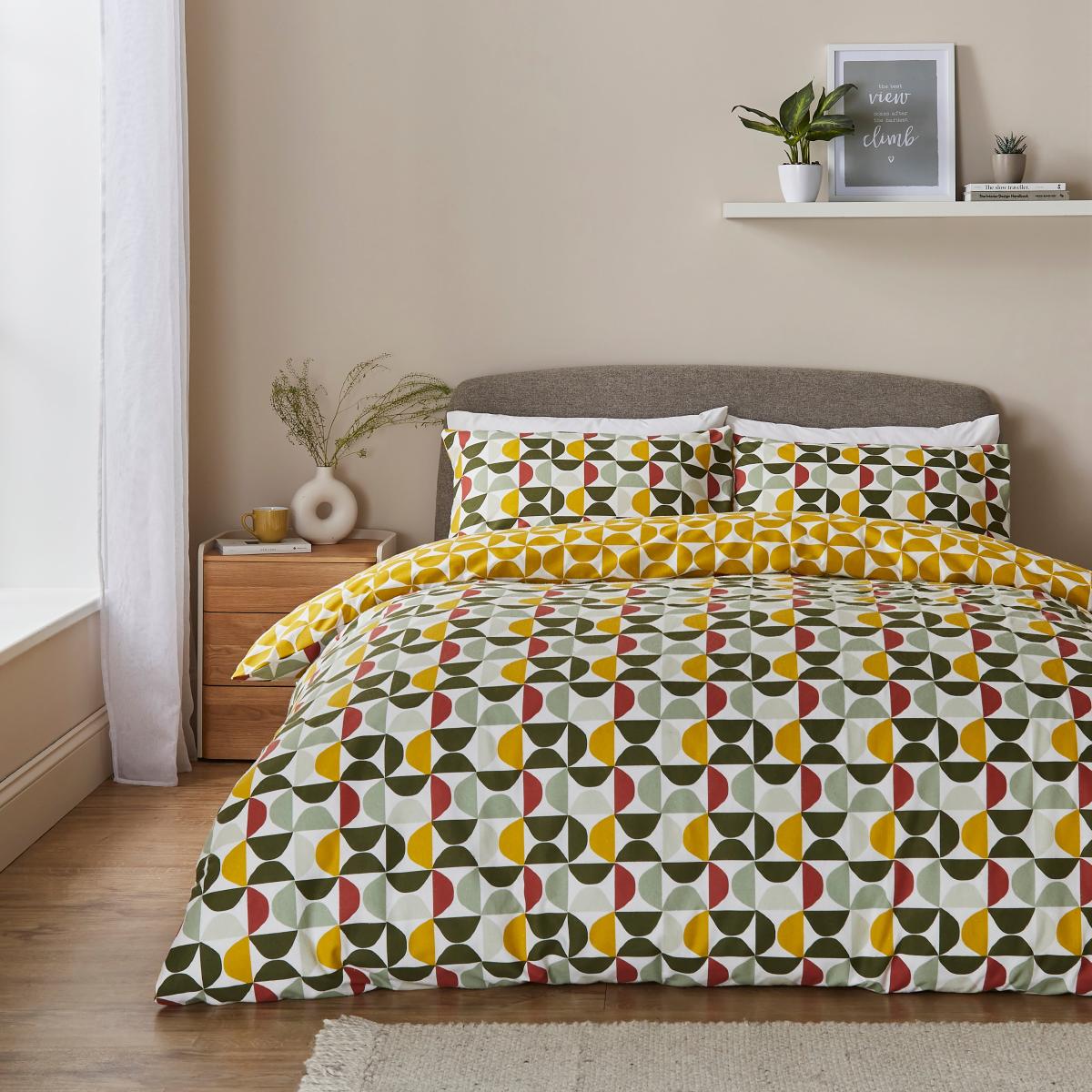 Modern Brushed Cotton Duvet Cover and Pillowcase Set MultiColoured – image 2